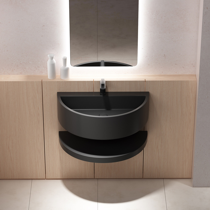 Black Stainless Steel Wall-Mounted Washbasin Hotel Bathroom Corner Semi-Circular Washbasin Home Balcony Washbasin