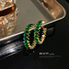 Green silver needle, zirconium, fashionable advanced earrings, silver 925 sample, European style, high-quality style