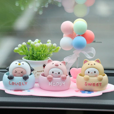 cute car ornaments desktop Car ornaments - penguin-cat-piglet-white-potted-plant-balloon-pink-lucky-mat