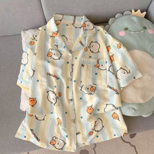 卡通可爱睡衣女夏季薄款云朵棉短袖短裤长裤家居服三件套跨境批发