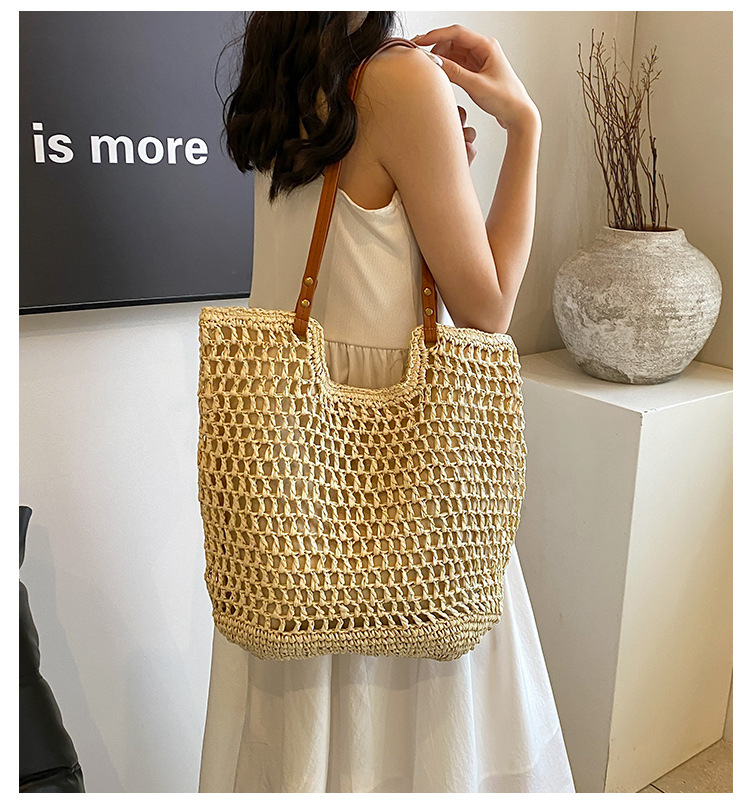 Seaside vacation 2024 new summer grass commuting tote bar large capacity handmade woven bag_voghion.com
