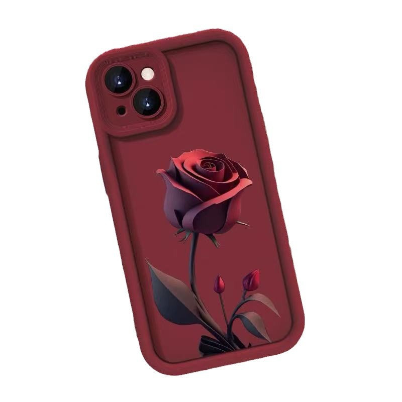 Rosa roja para Apple 16PRO funda para teléfono móvil 15/14plus silicona japonesa y coreana 13 anti-caída 12PRO/11XR