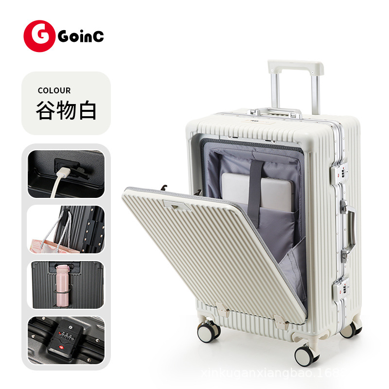 Tronco de apertura frontal, maleta de viaje, marco de aluminio, gran capacidad, multifunción, código ligero, 20 pulgadas, se puede abordar 24 nuevos hombres