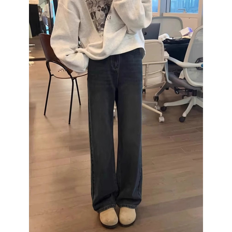 좁은 스트레이트 청바지 플러스 사이즈 여성 통통녀 슬림 바지 가을과 겨울 2025 봄과 가을 배 모양의 바지 패션