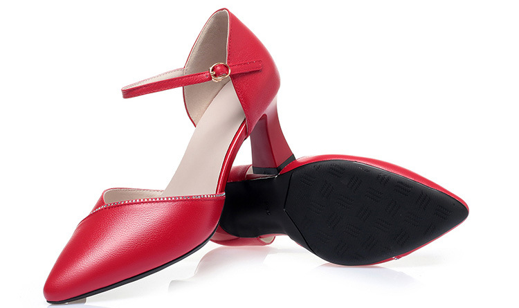 Sandal quai ngang da thật gót vuông mũi nhọn cho nữ, giày cao gót hở mũi kiểu dáng sang trọng — Màu be chi tiết 26
