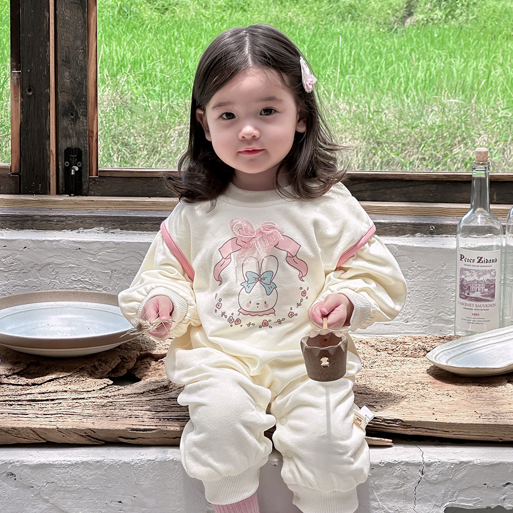 Ropa de otoño para bebés recién nacidos mameluco de dibujos animados coreanos ropa para niños conejito lindo bebé súper lindo mono de manga larga