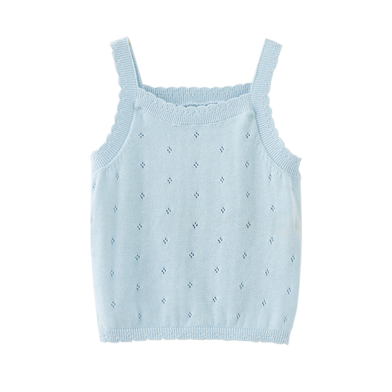 Chaleco de punto para niñas huecas con tirantes Chaleco de bebé para niños de algodón fino de verano para niños con falda tutu al por mayor