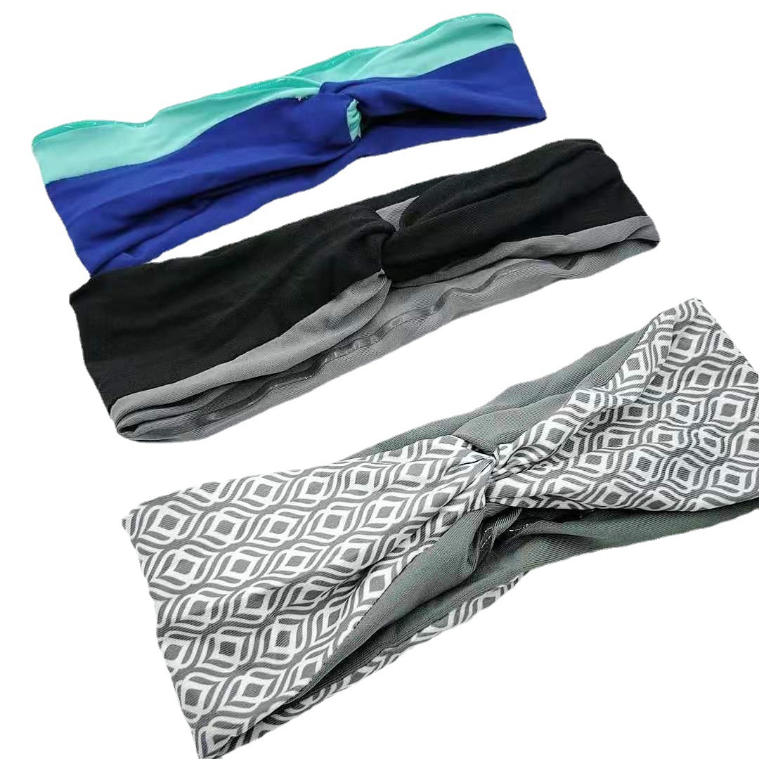 Fashion Stitching Square Cross Wide-brimmed Elastic Hairband Wholesale display picture 3