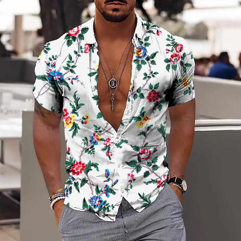 Men's Hawaiian Shirt Coconut Tree Shirt Men's 3d Print Short Sleeve Fashion Harajuku Formal Shirt CS17
