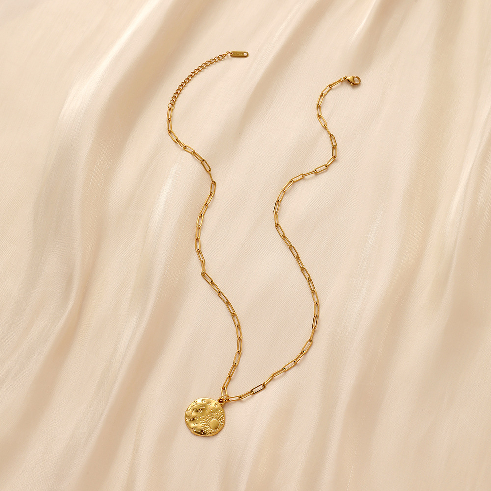 1 Piece Retro Round Stainless Steel Titanium Steel Pendant Necklace_colorza_4