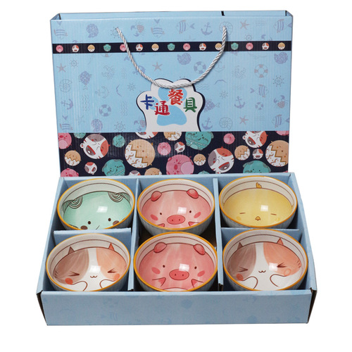 日式陶瓷碗筷套装卡通儿童碗礼品餐具礼盒开业小礼品批发伴手礼盒