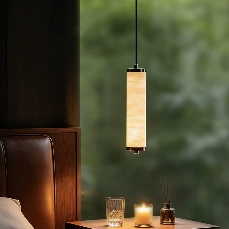 Light Luxury Marble Bedroom Bedside Chandelier, High-End Hotel Italian-Style Adjustable Height Entryway Background Wall Pendant Light