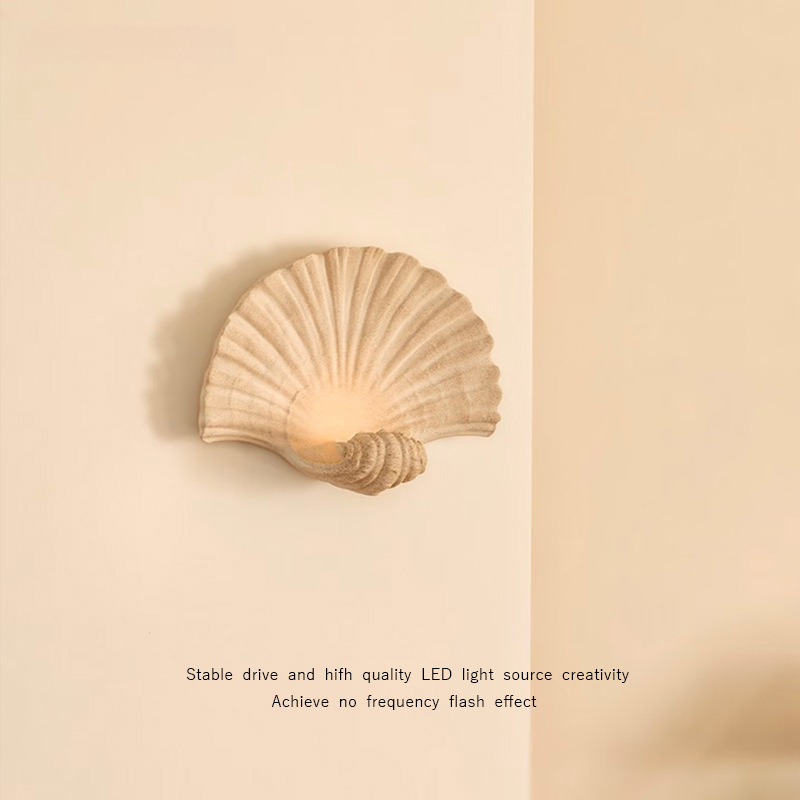 French-style vintage shell wall lamp, bedroom bedside lamp, no wiring required, mid-century style, living room corridor hallway wall-mounted decorative lamp French-style vintage shell wall lamp, bedroom bedside lamp, no wiring required, mid-century style, living room corridor hallway wall-mounted decorative lamp