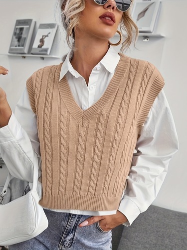 2025 New Western Cross-Border Amazon Women's Cables Vest Top for Innerwear and Outerwear, Solid Color, Versatile Knit Sweater Backless