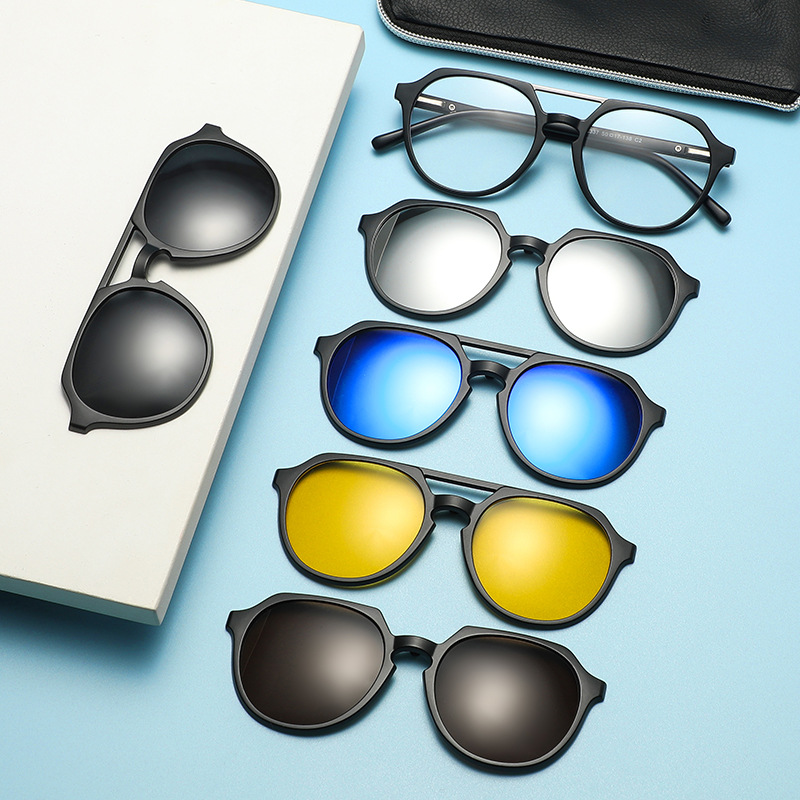 Double beam magnetic suction mirror sunglasses Men and women polygon…