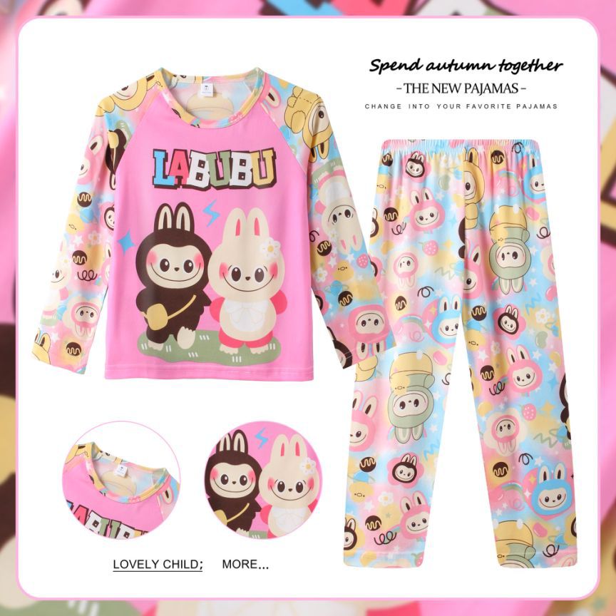 Pijamas de las niñas del sudeste de Asia Primavera y Otoño de manga larga traje de los niños de dibujos animados Linda niña bebé desgaste del hogar otoño desgaste exterior