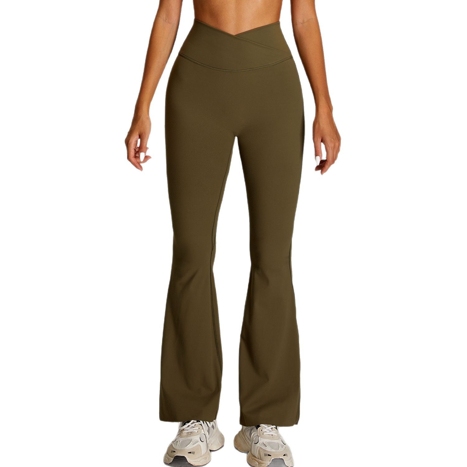 Pantalones acampanados de yoga de cintura alta cruzada europea y americana, pantalones de fitness de cadera ajustados desnudos, pantalones deportivos de pierna ancha para mujer