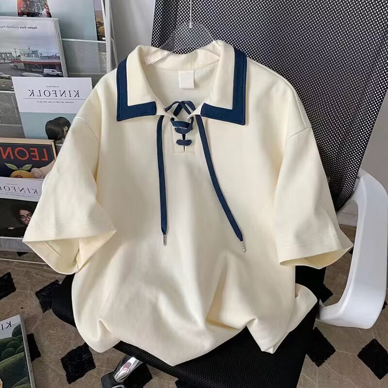 Lapel Polo Shirt Sweatshirt Women's Summer New Korean Style Loose Mid-Length Early Autumn Thin Strappy Top Jacket Trendy Lapel Polo Shirt Sweatshirt Women's Summer New Korean Style Loose Mid-Length Early Autumn Thin Strappy Top Jacket Trendy