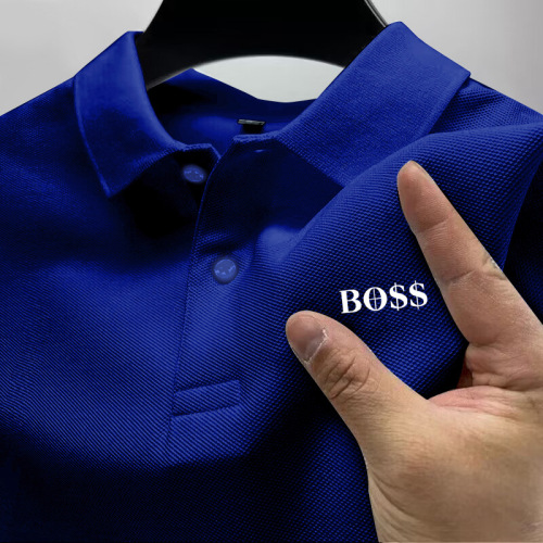 2025 Printed High-Neck Polo Shirt with Printed Logo, Transferred Circle Embroidery, Long-Thread Cotton Short-Sleeve T-Shirt