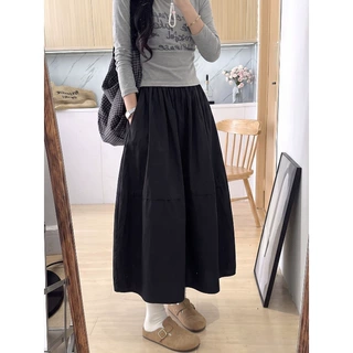 BLACK花苞半身裙女秋季2026新款高腰A字中长裙松弛感遮胯蓬蓬伞裙