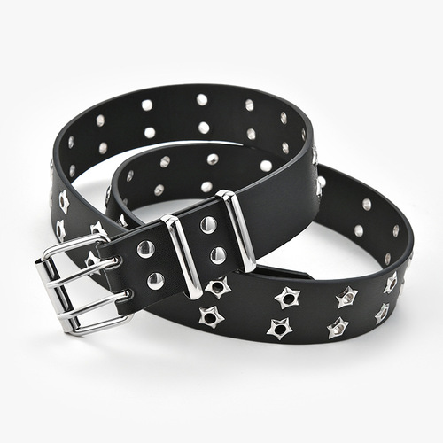  Korean version hollow punk casual belt women's fashion star eye decoration double row belt for women