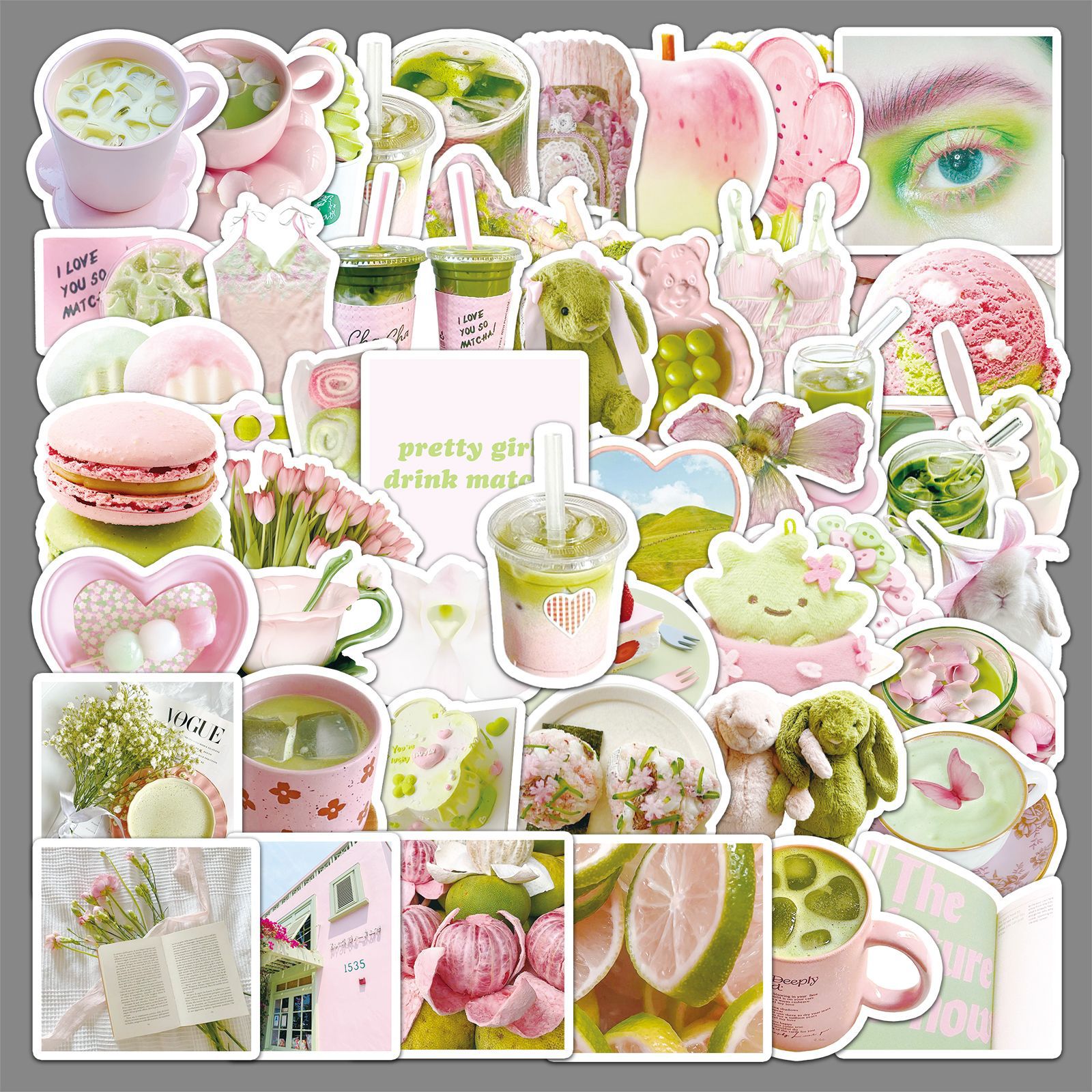 51 pink and green ins wind stickers small fresh girl heart cute waterproof decoration notebook mobile phone cup stickers