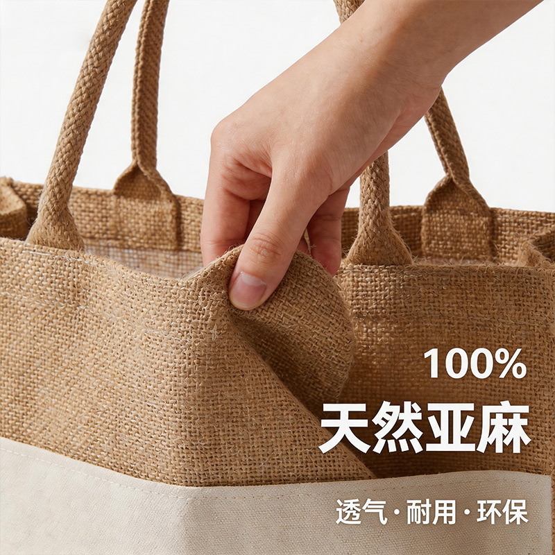 Bolsas de lino personalizadas logotipo de comercio exterior lino bolsas recubiertas de yute bolsas tridimensionales de algodón de gran capacidad personalizadas image 3