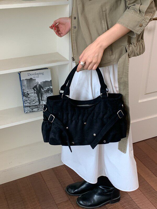 Túi tote da lộn mềm dáng shopping, túi đeo vai và đeo chéo dung lượng lớn — màu cà phê, màu nâu, màu trắng ngà, màu xám