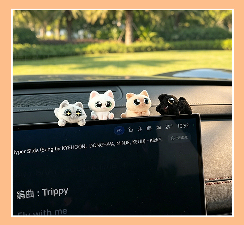 Blue Rain's new cat car ornament for the dashboard screen, mini interior decoration, cute cartoon desktop accessory