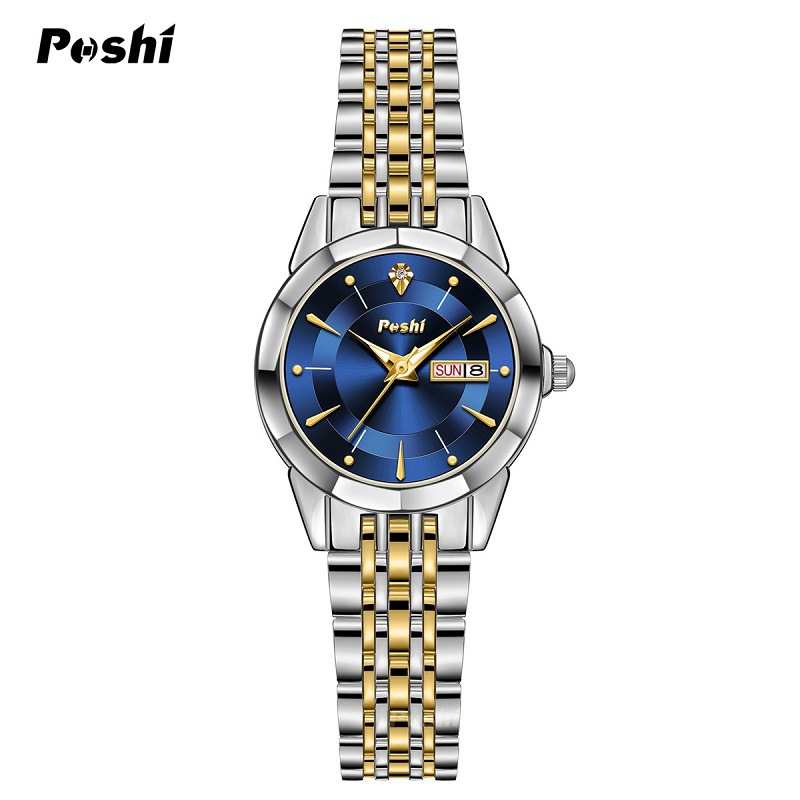 Poshi marca nuevo reloj de mujer impermeable luminoso doble calendario reloj de lujo tendencia reloj de pulsera de mujer
