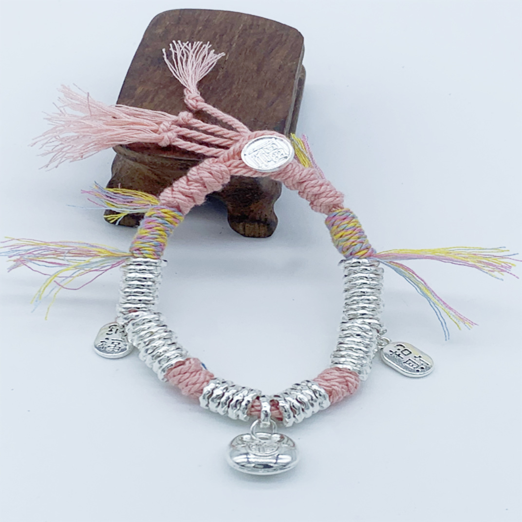 Colorful rope entangled bracelet female Tibetan silver crickets…