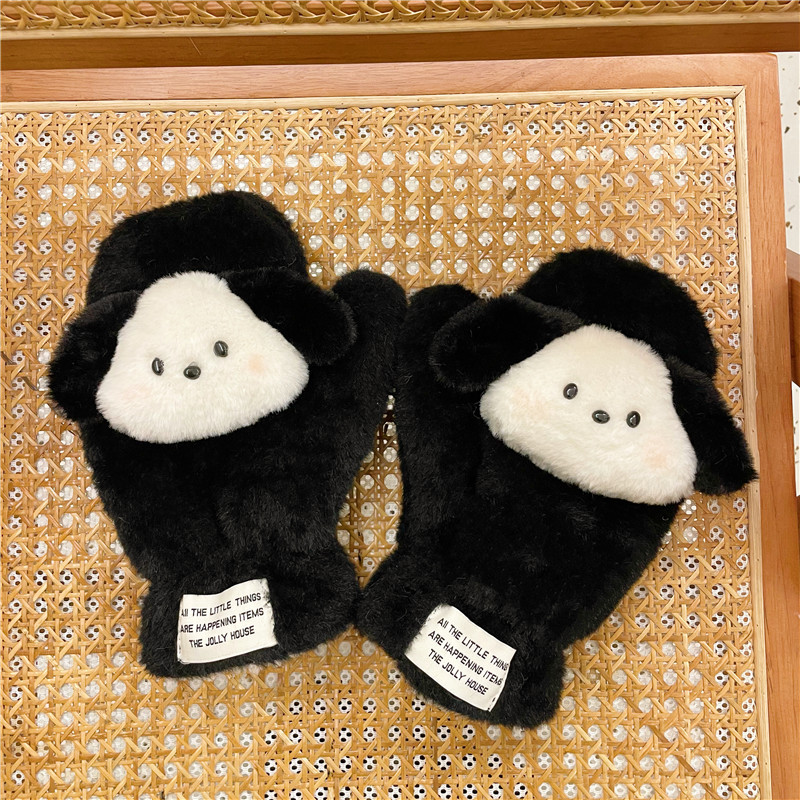 Patchard perro lindo felpa perro guantes niña invierno ciclismo frío estudiantes guantes calientes puede ser colgando cuello