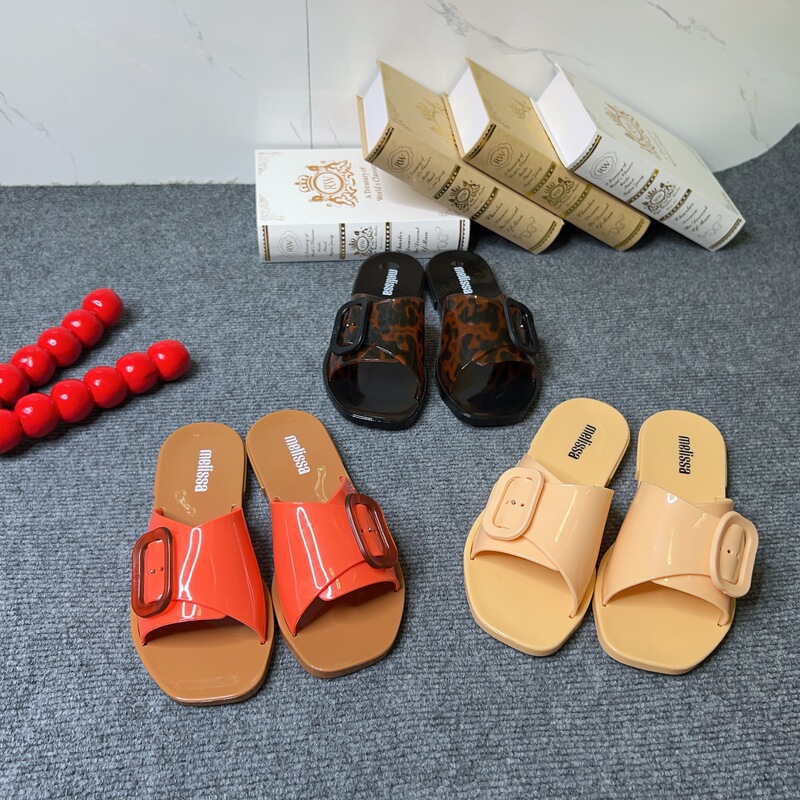 Melisa New in stock square toe candy-colored slippers with square buckle daily casual outdoor holiday beach shoes