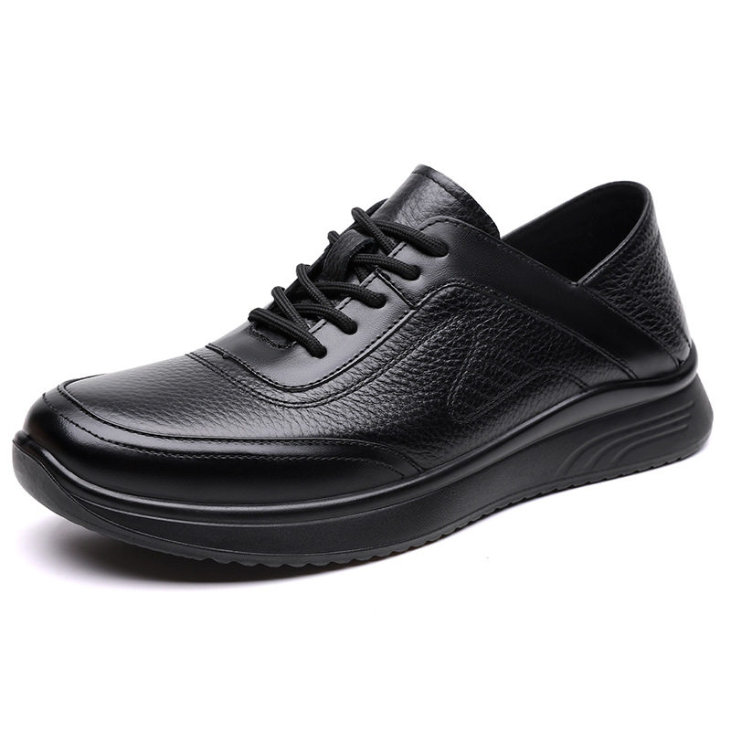 Giày lười nam da bò thật mũi tròn đế mềm chống trượt, kiểu slip-on nhẹ chân — D7913 Đen
