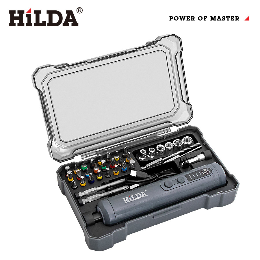 希尔达电动螺丝刀套装跨境新款小型家用锂电充电式39件套塑盒套装