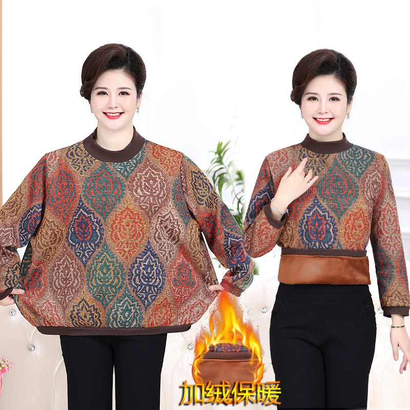 Для среднего и пожилого возраста, утолщенная теплая Толстая мать на флисовой подкладке в иностранном стиле, 200 кг, осень и зима, новая свободная Базовая рубашка с большим пальто