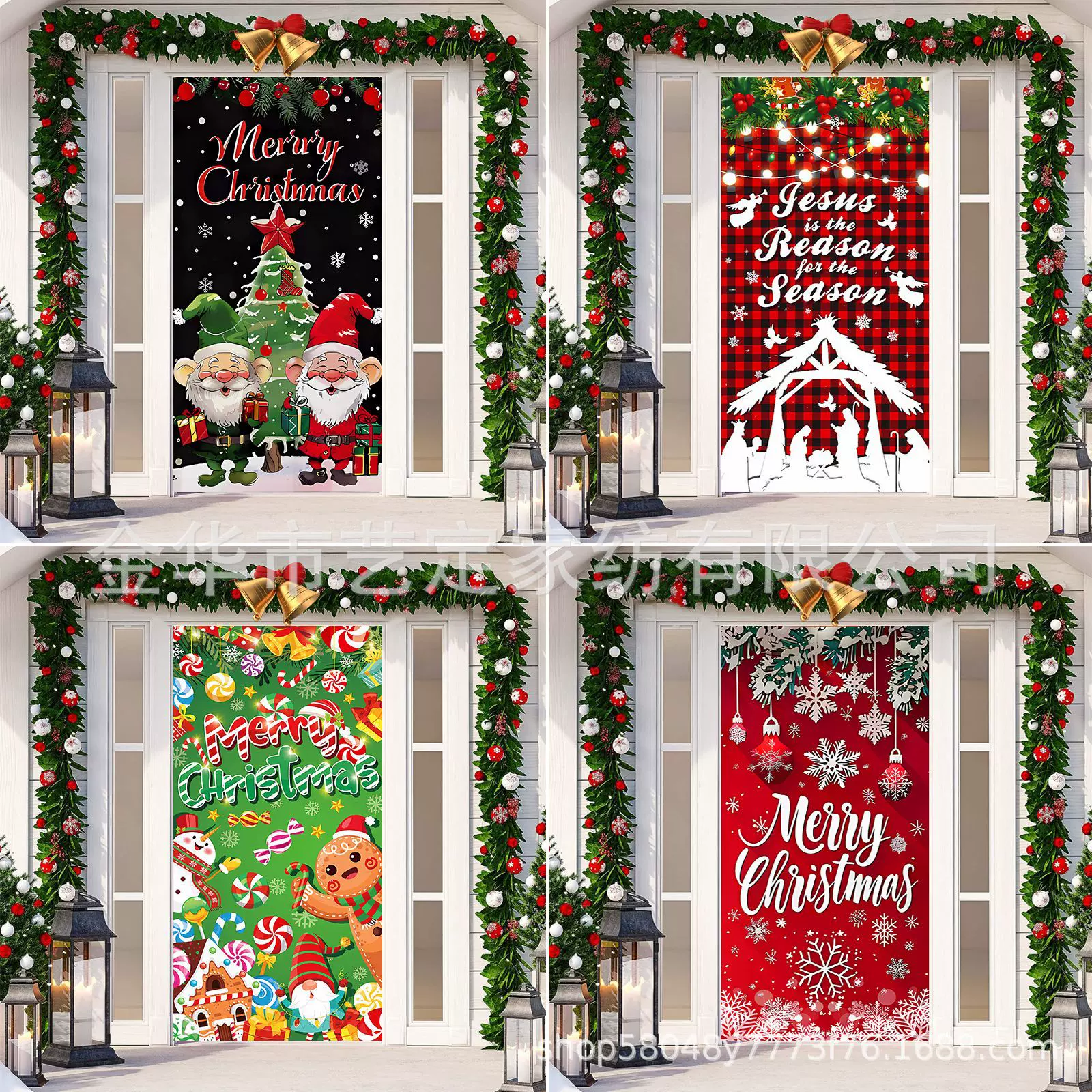 2024跨境新品圣诞节门幅装饰节日派对背景布置圣诞老人装饰挂毯
