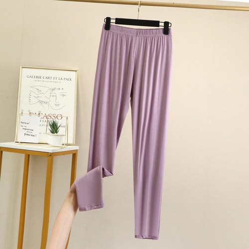 Women's Modal Thin Layer Leggings for Autumn/Winter with Elastic Waist, Plus Size Stretchy 9/10 Length Undershirts Solid Color Autumn Leggings