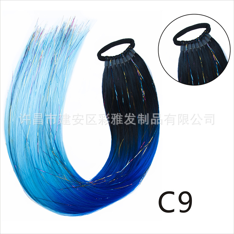 Comercio exterior transfronterizo láser de fibra química colorida cola de caballo 24 pulgadas trenzada de nueve hebras extensión de cabello cola de caballo simple y rápida