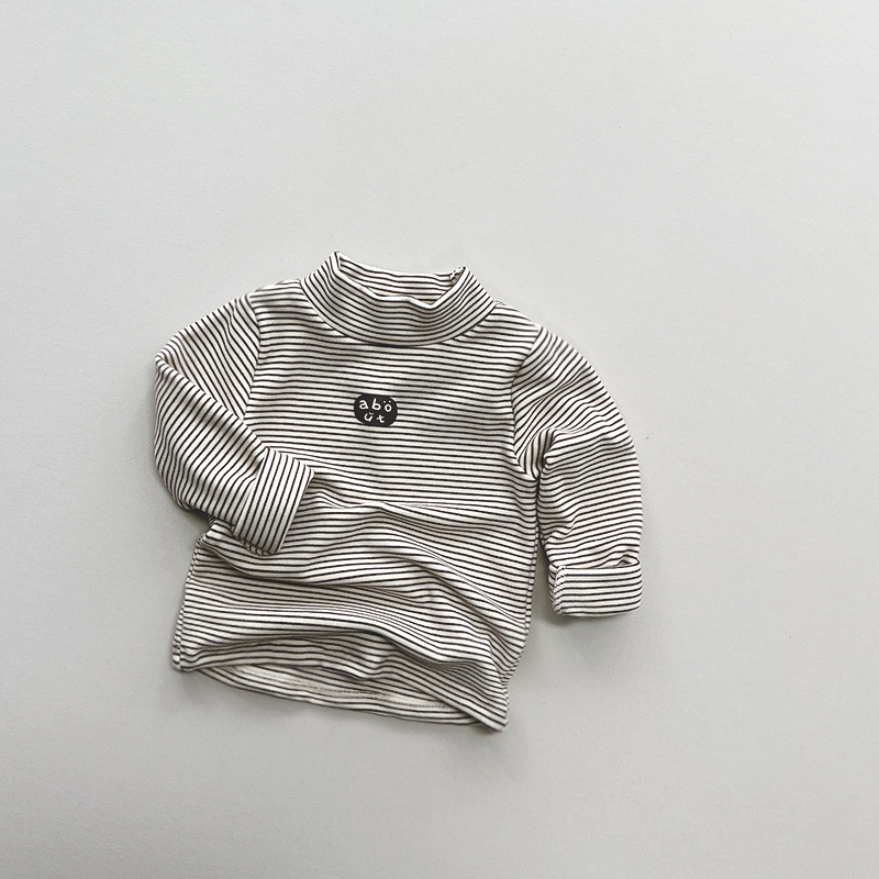 Camisa de fondo forrada de lana cálida para niños a rayas estampada Mori Top niñas moda coreana ropa para niños invierno