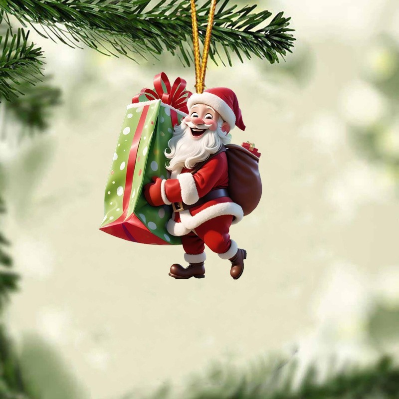 2025 Navidad transfronteriza acrílico plano Santa Claus regalo de decoración de automóviles colgantes decoraciones de árbol de Navidad