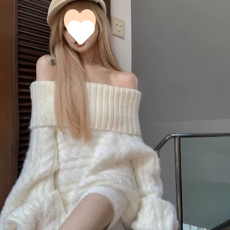 Свитер женский ленивый осенний и зимний лацканный топ с короткими длинными рукавами свободный воздух