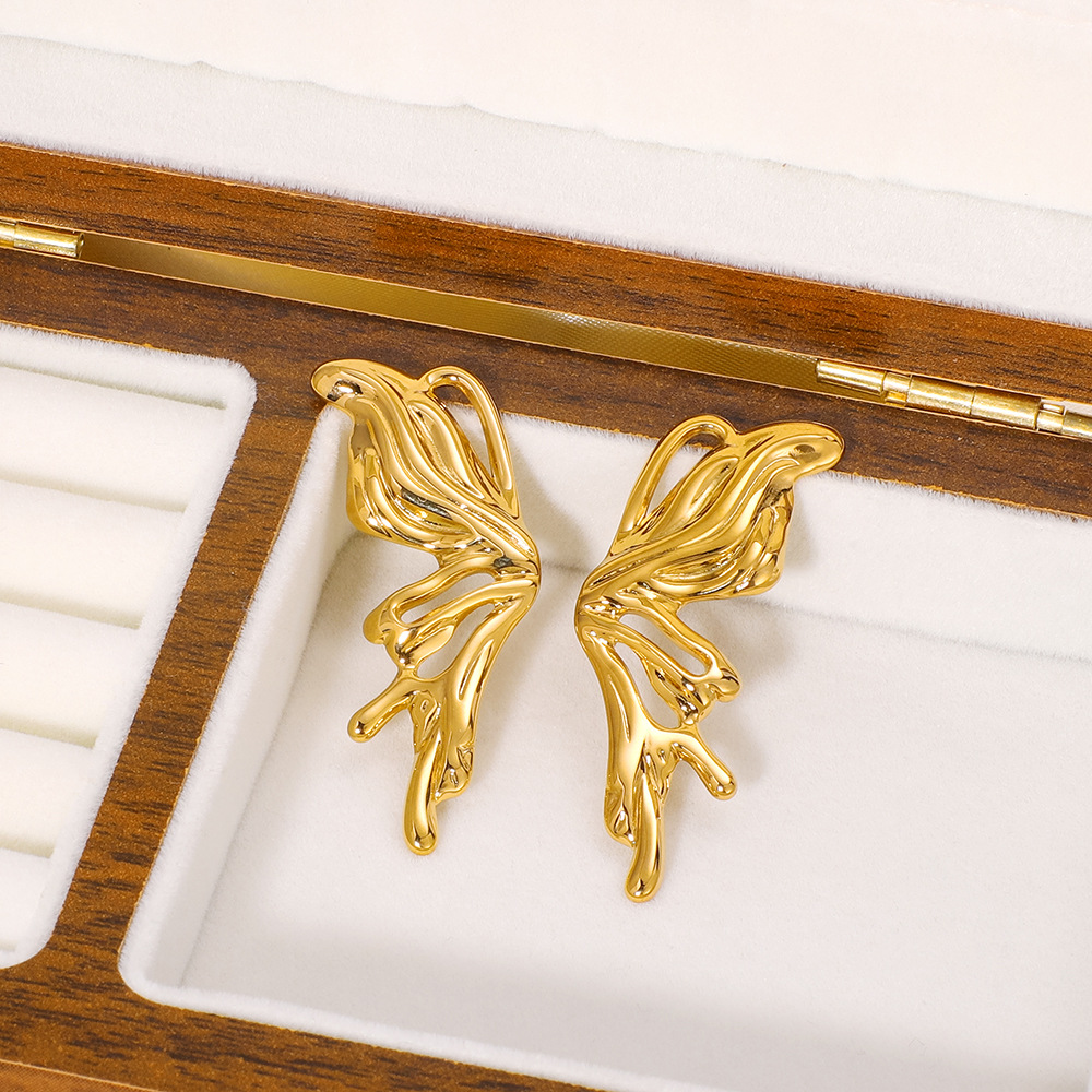 Ear Studs Classification 1 Pair Quantity 1 Pair Elegant Butterfly Plating Pleated 304 Stainless Steel Ear Studs