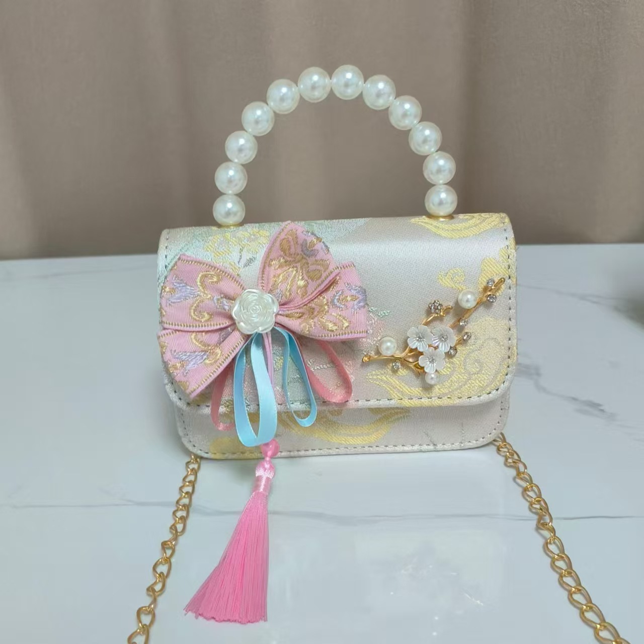 Bolsos infantiles de alto nivel, exquisitos antiguos, bolsos de cambio de niña, bolsos de mano de perlas de princesa, bolsos de almacenamiento