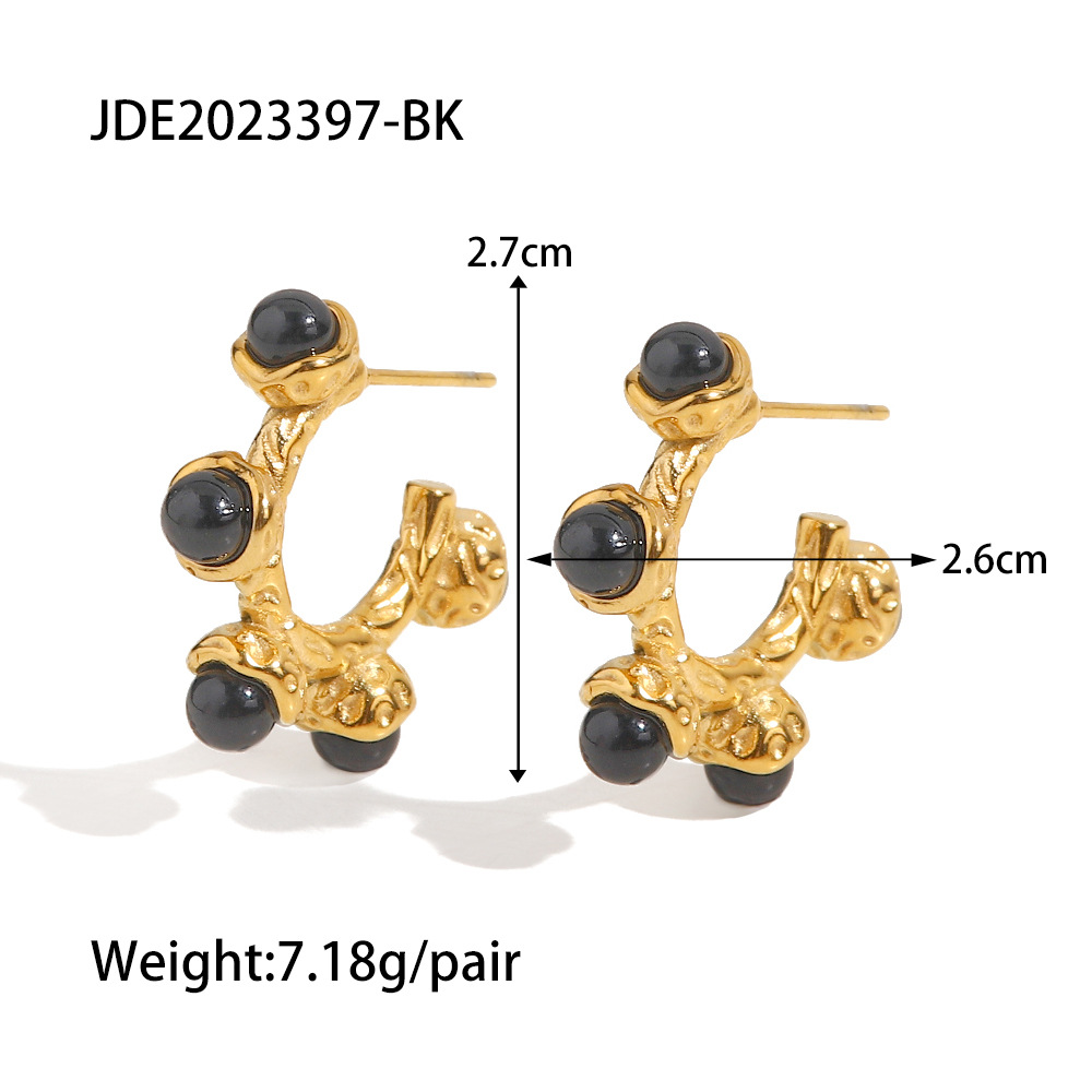 Fashion Geometric Stainless Steel Inlaid Gemstone Natural Stone Earrings 1 Pair