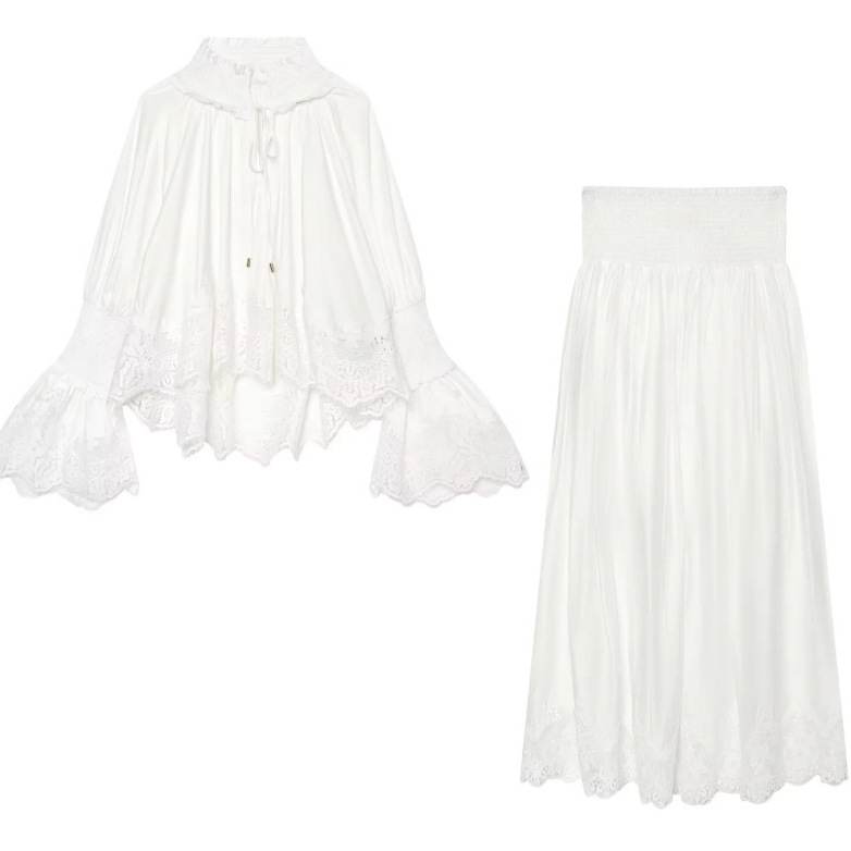 26ZS European and American women's fashion, a popular item on AliExpress: a stylish white shirt with lace embroidery and flared cuffs