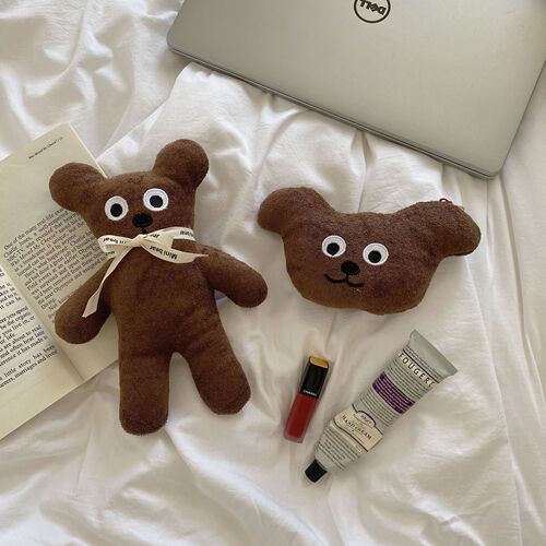 Homemade Korean ins cute cookie bear coin purse bear head plush card holder pendant bag decoration student gift