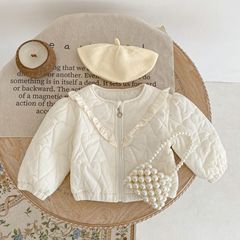 New Women's Baby Infant Cotton Jacket 2023 Winter Collection Thick Heart-Shaped Flocked Puffer Long-Sleeve Open Coat Grid Outerwear