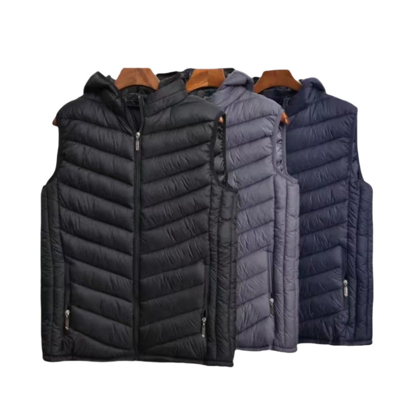 Chaleco de moda masculino de otoño y invierno chaqueta de algodón ligera con chaleco encapuchado de hombro grueso chaleco de algodón calentador clip