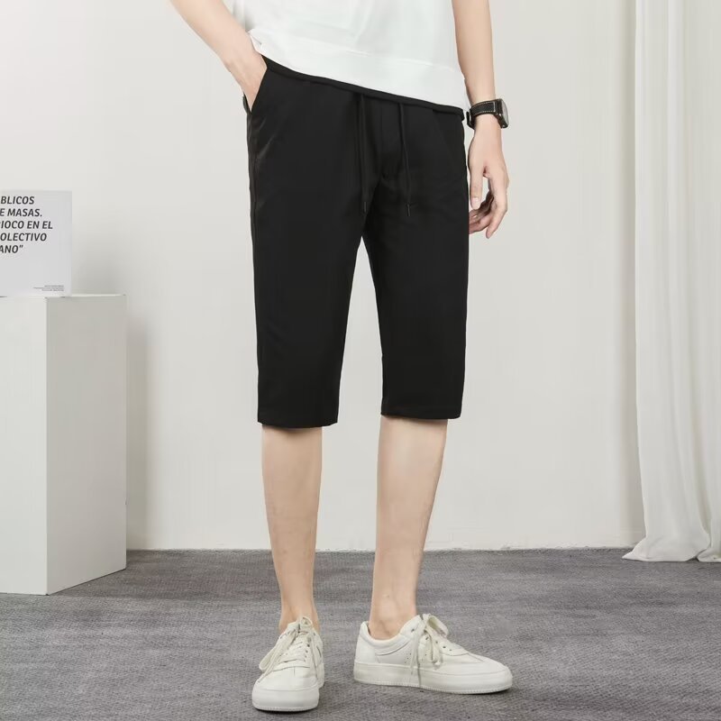Cropped Pants Men's Summer Thin Loose Straight Wide-leg Shorts Sports Summer Ice-feeling Casual Pants for Hair